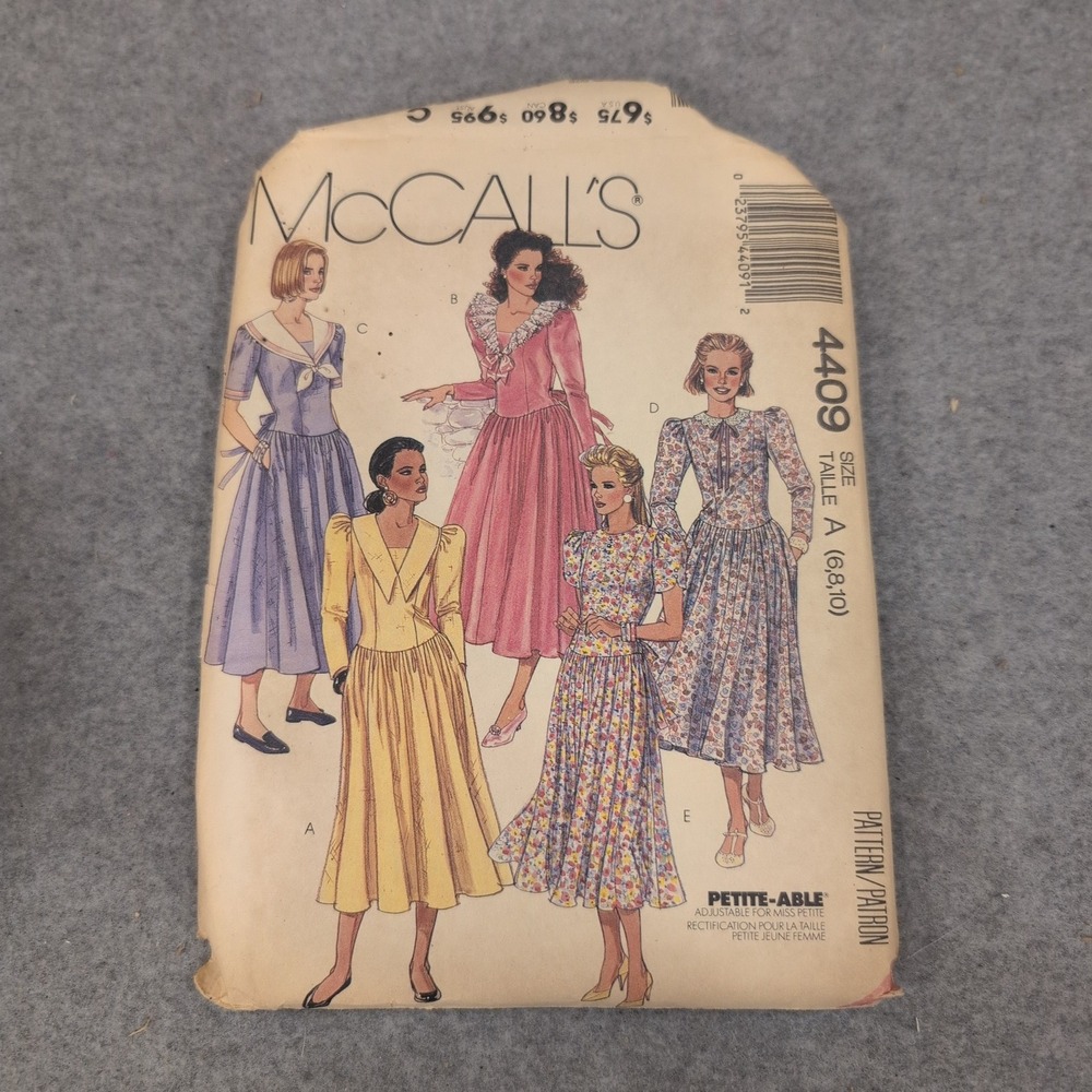 Vintage McCall's 4409 Sewing Pattern Misses Petite Dress Size 6 8 10 1980s VG